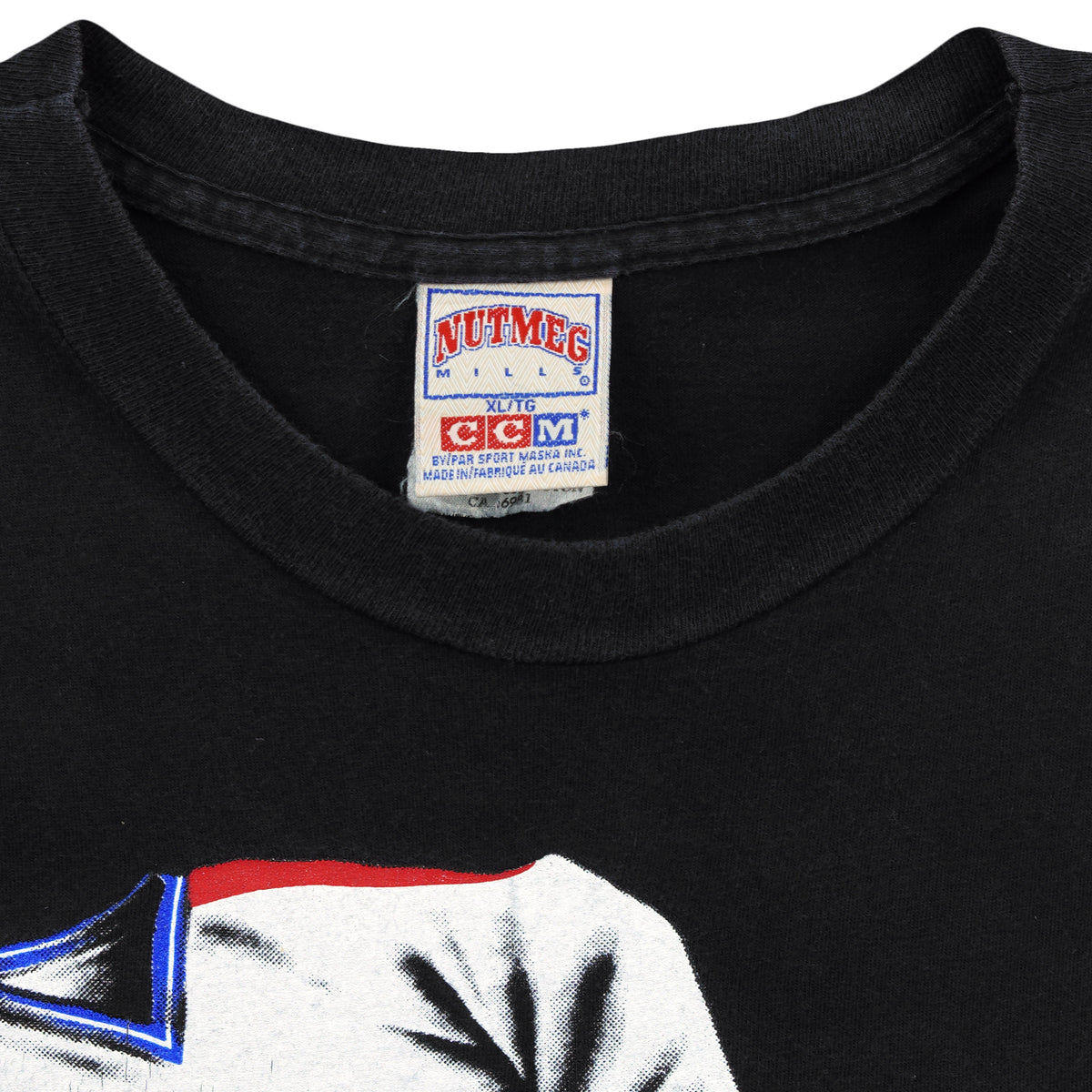 Nutmeg Montreal Canadiens black jerseys graphic T-shirt brand and size tag
