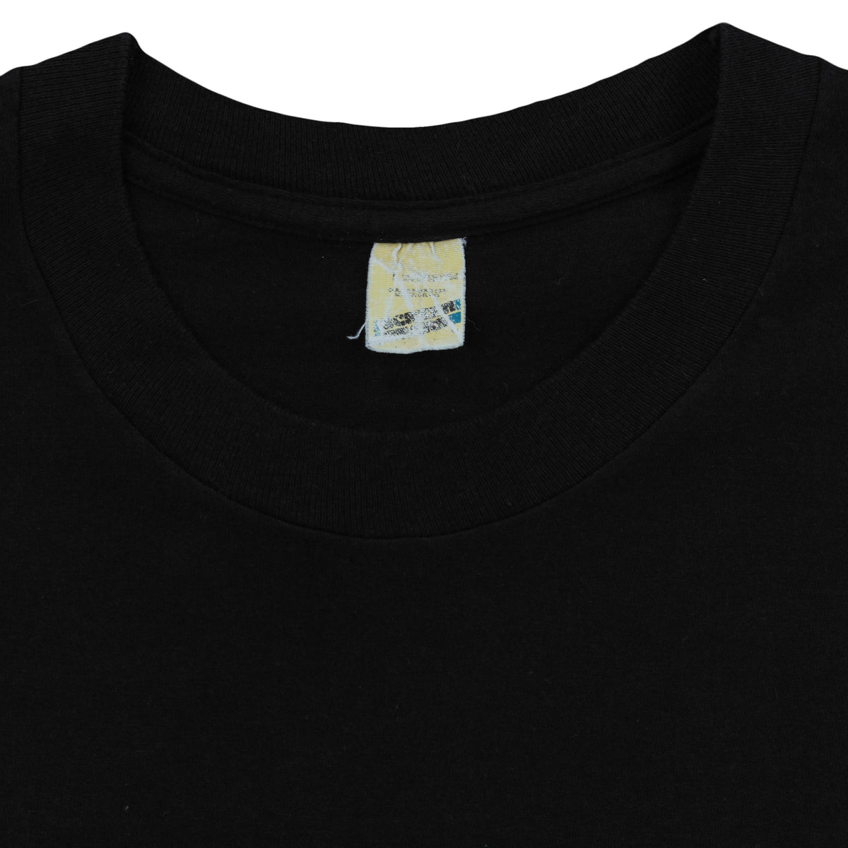 Black fox all-over print T-shirt worn neck tag detail