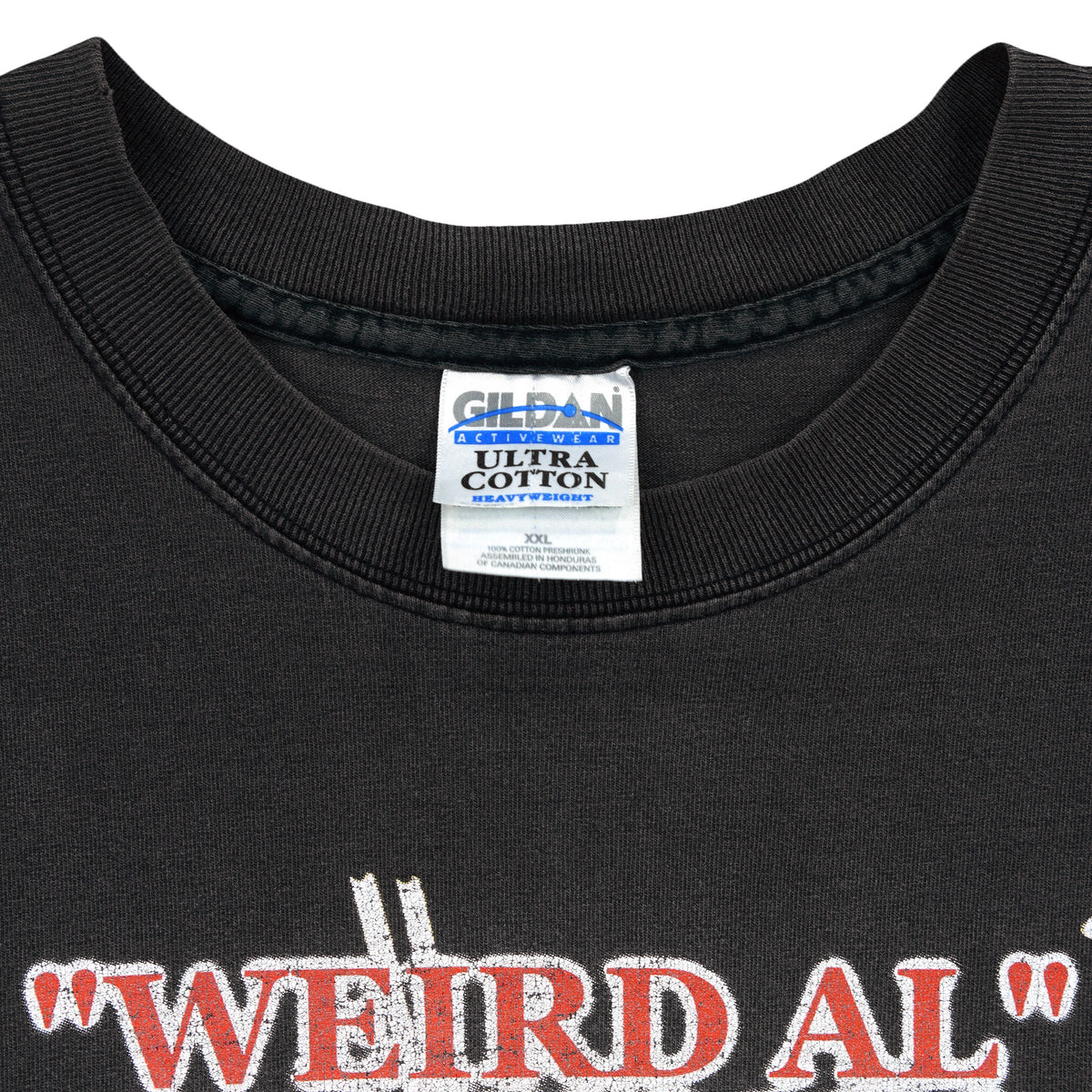 Weird Al Yankovic black Pentiums graphic T-shirt brand and size tag