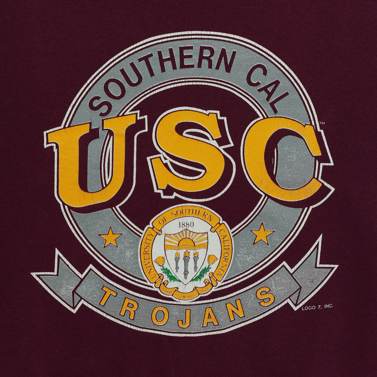 Logo 7 USC Trojans burgundy seal sweatshirt graphic detail