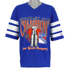 Front view of the blue and white 1994 New York Rangers t-shirt showing New York Rangers 1994 Stanley Cup champions graphic