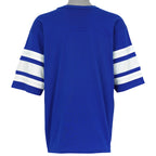 Plain blue back of the 1994 Logo 7 Rangers V-neck T-shirt with white double sleeve stripes.