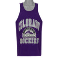 Front view of the purple 1995 Colorado Rockies tank top showing Colorado Rockies mountain logo and team wordmark