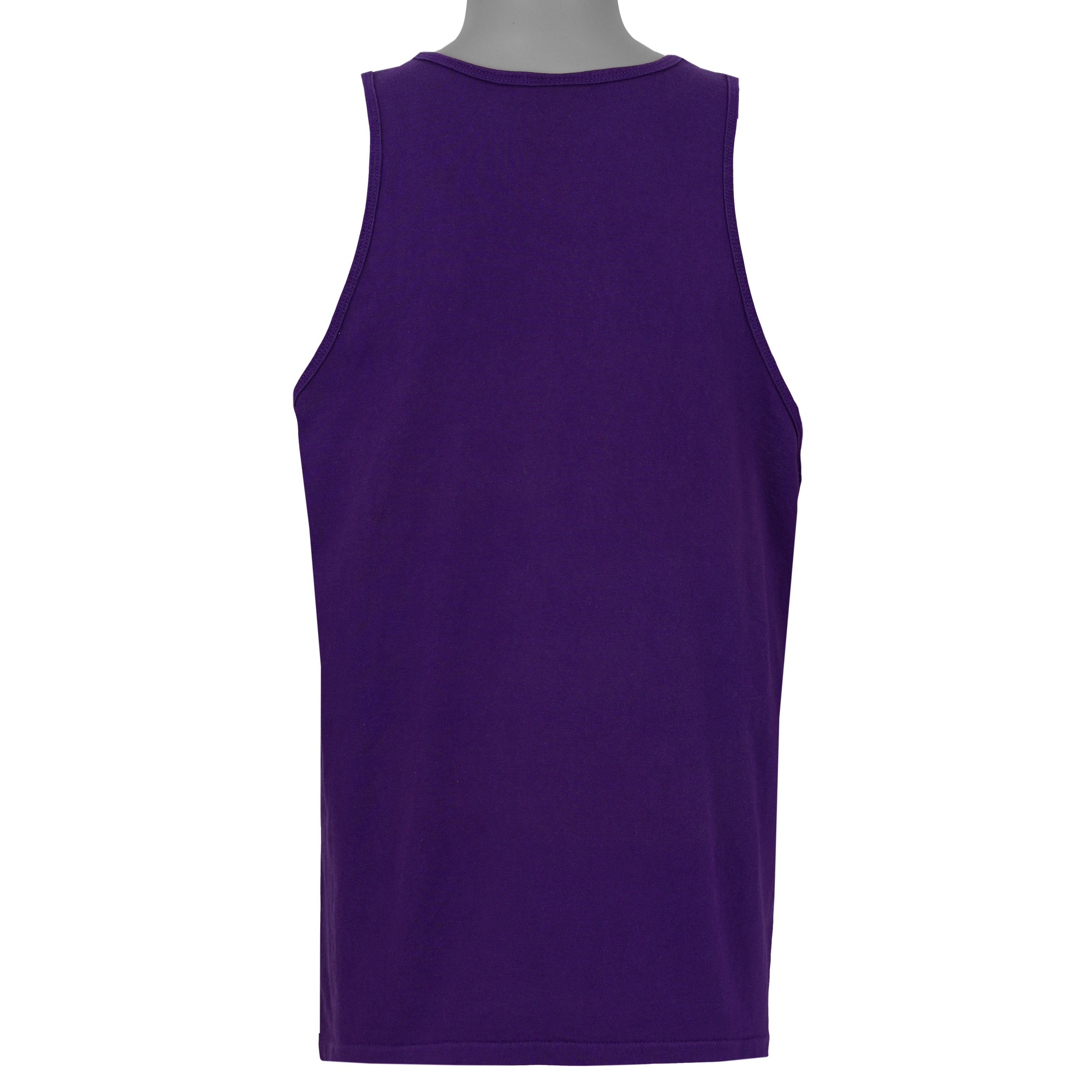 Back view of the 1995 Colorado Rockies tank top, showing the plain purple back with the garment silhouette and seams visible
