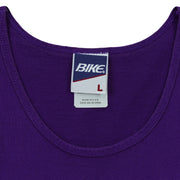 Close-up of the Bike neck label showing size L inside the purple 1995 tank top.