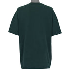 Back view of the 1990s Hanes Beefy-T t-shirt, showing the plain green back with the garment silhouette and seams visible