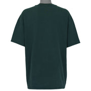 Back view of the 1990s Hanes Beefy-T t-shirt, showing the plain green back with the garment silhouette and seams visible