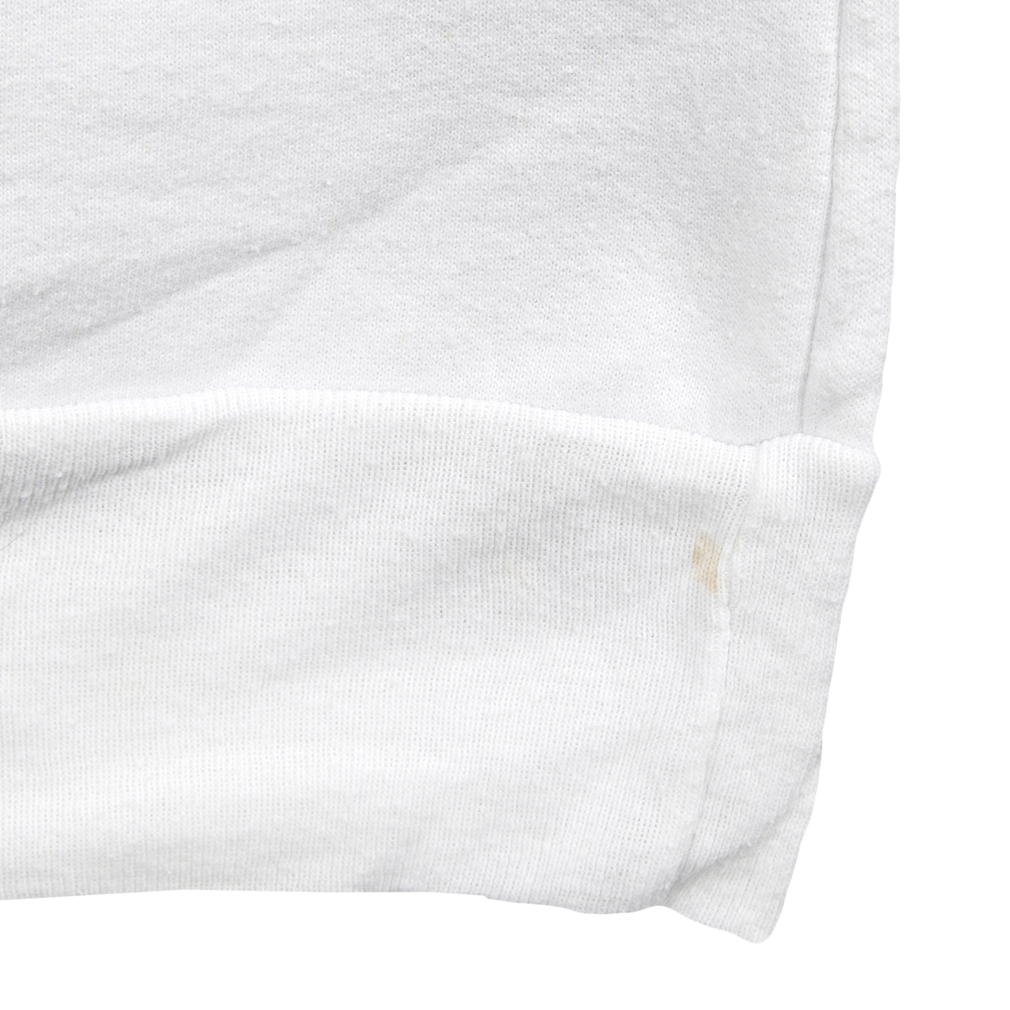 Close view of minor marks on the white ribbed waistband of the Blue Jays sweatshirt