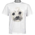 Front view of the white 1998 Anvil t-shirt showing close portrait of a white seal pup