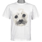 Front view of the white 1998 Anvil t-shirt showing close portrait of a white seal pup