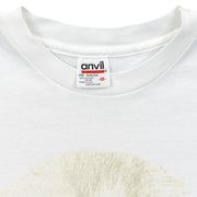 Close-up of the Anvil neck label showing size M inside the white 1998 T-shirt.