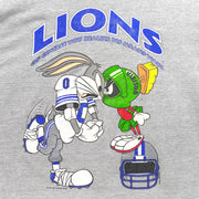 Close view of Detroit Lions Bugs Bunny and Marvin the Martian graphic printed on the gray 1993 Detroit Lions t-shirt