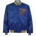 Blue St. Louis Blues satin NHL jacket front showing the complete garment and main artwork by Chalk Line from the 1990s
