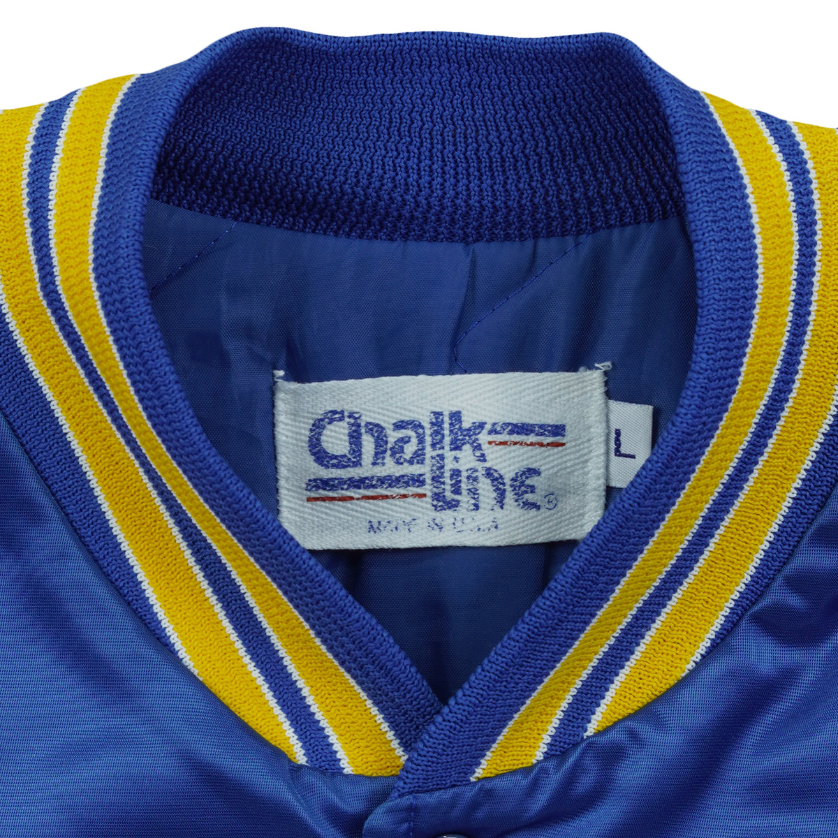 St. Louis Blues satin jacket Chalk Line size label close-up