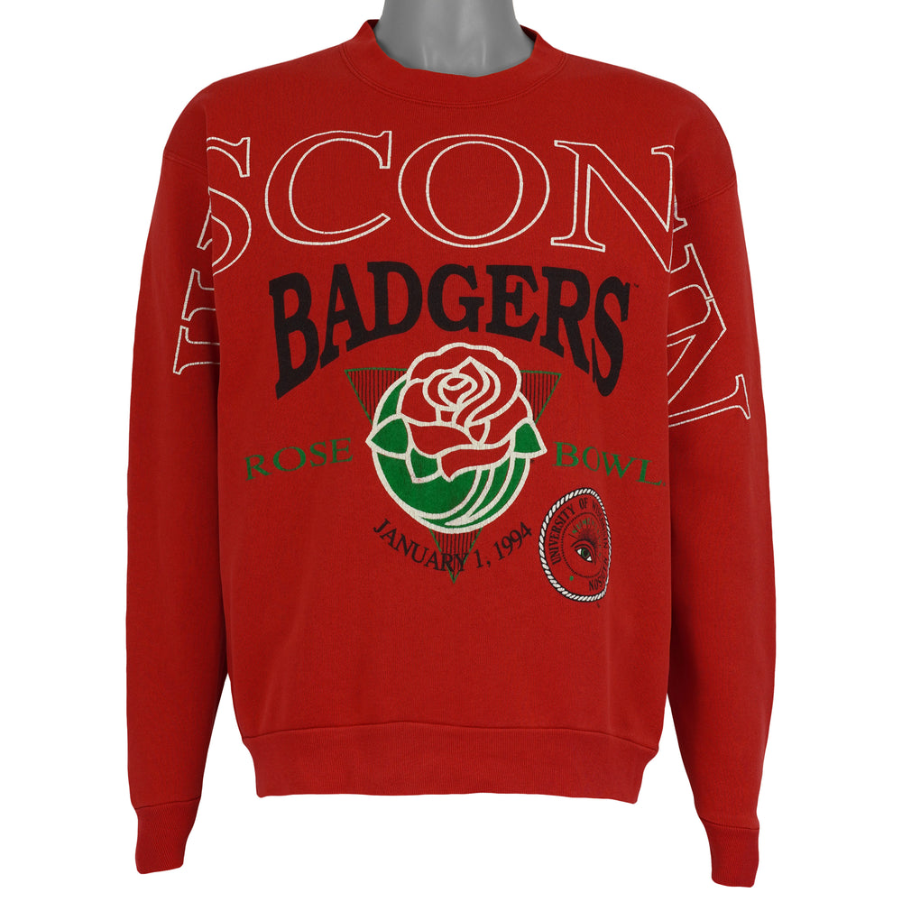 Red Wisconsin Badgers Rose Bowl NCAA sweatshirt front showing the complete garment and main artwork, dated 1994