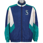 Blue Seattle Mariners Starter jacket front with collar zipped