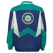 Complete back view of the Seattle Mariners Starter colorblock jacket
