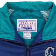 Seattle Mariners Starter colorblock jacket Starter size label close-up