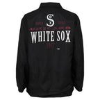 Back of the black 1990s MLB Chicago White Sox Starter World Series coach jacket showing the complete garment