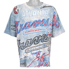 White Atlanta Braves all-over print MLB T-shirt front showing the complete garment and main artwork, dated 1991