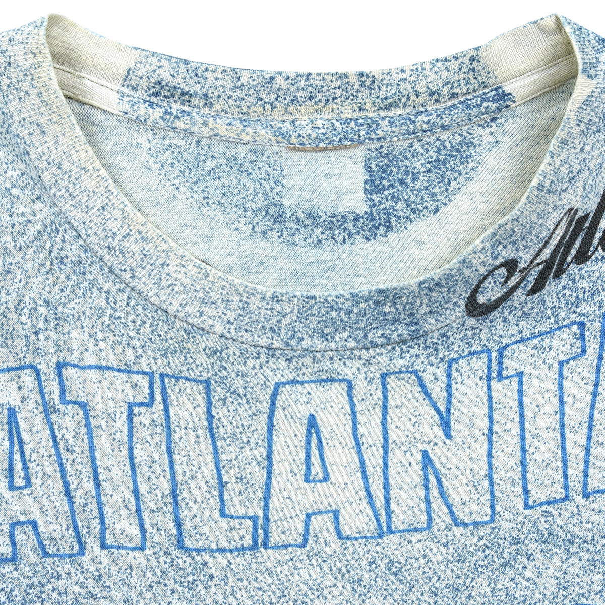 Atlanta Braves all-over print T-shirt tagless neckline close-up