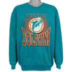 Teal Miami Dolphins graphic NFL sweatshirt front showing the complete garment and main artwork from the 1990s