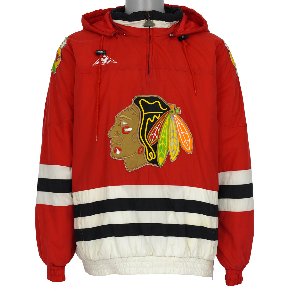 Red Chicago Blackhawks Starter hooded jacket front with zipper closed