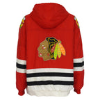 Complete back view of the Chicago Blackhawks Starter hooded jacket