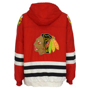 Complete back view of the Chicago Blackhawks Starter hooded jacket