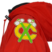 Crossed tomahawk patch on the Chicago Blackhawks jacket sleeve
