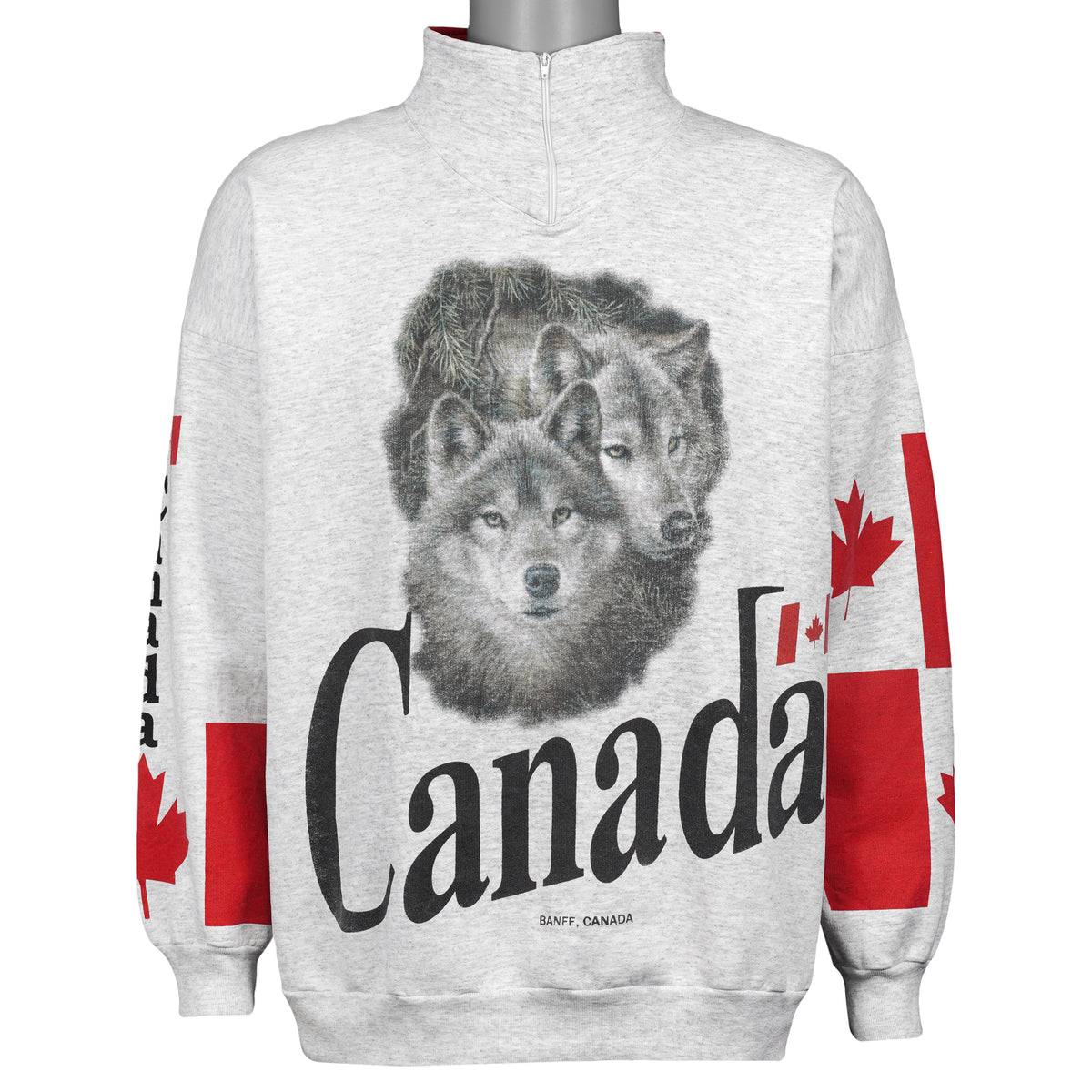 Banff Canada wolves quarter-zip sweatshirt front collar zipped