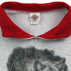 Banff Canada wolves quarter-zip sweatshirt neck label close-up