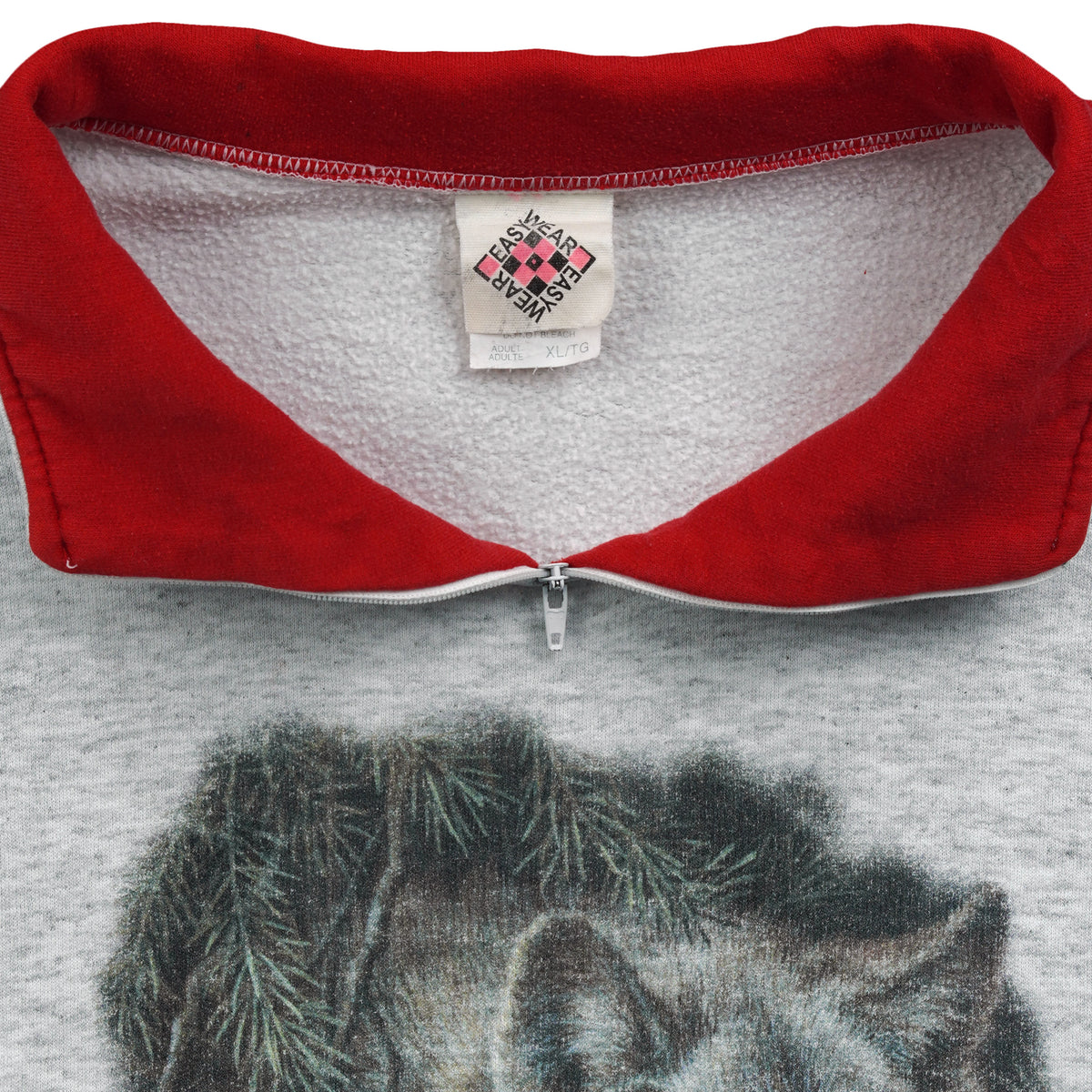 Banff Canada wolves quarter-zip sweatshirt neck label close-up