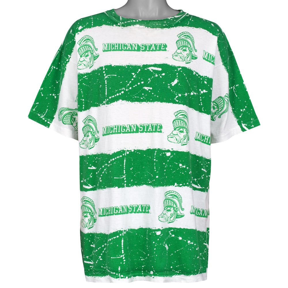 Green Michigan State Spartans all-over print NCAA T-shirt front showing the complete garment and main artwork from the 1990s