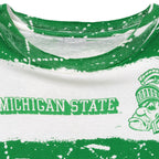 Michigan State Spartans all-over print T-shirt tagless neckline close-up