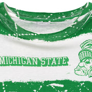 Michigan State Spartans all-over print T-shirt tagless neckline close-up
