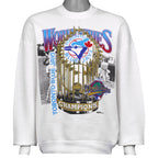 White Toronto Blue Jays MLB World Series champions sweatshirt front by Fruit Of The Loom, dated 1992