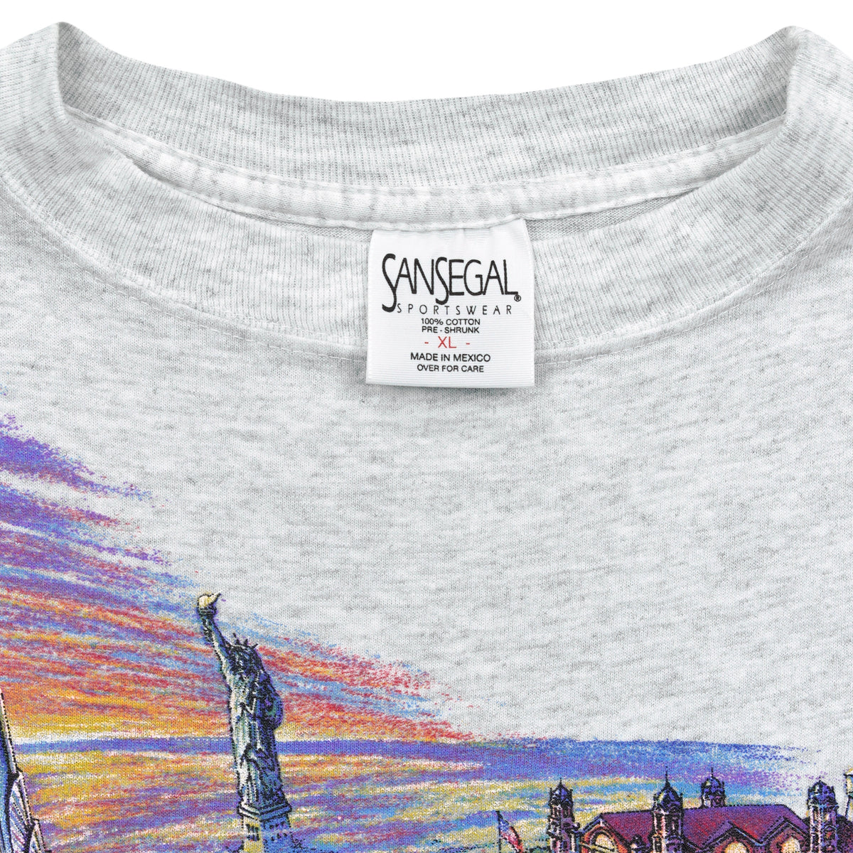 San Segal Sportswear XL neck tag inside the gray New York T-shirt