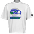White Seattle Seahawks NFL T-shirt front with large vintage bird logo by Campri from the 1990s