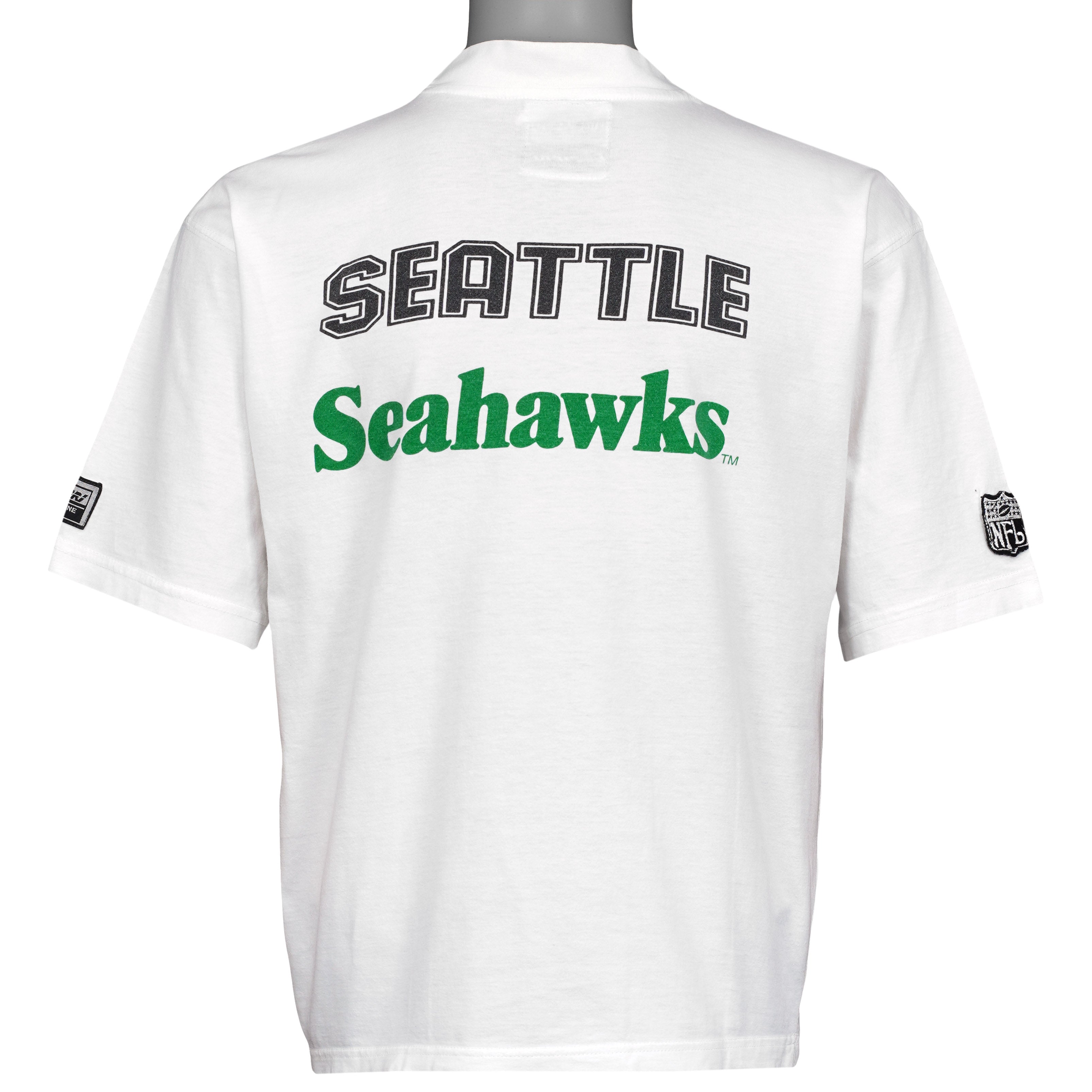 White back view with Seattle Seahawks lettering across the upper back