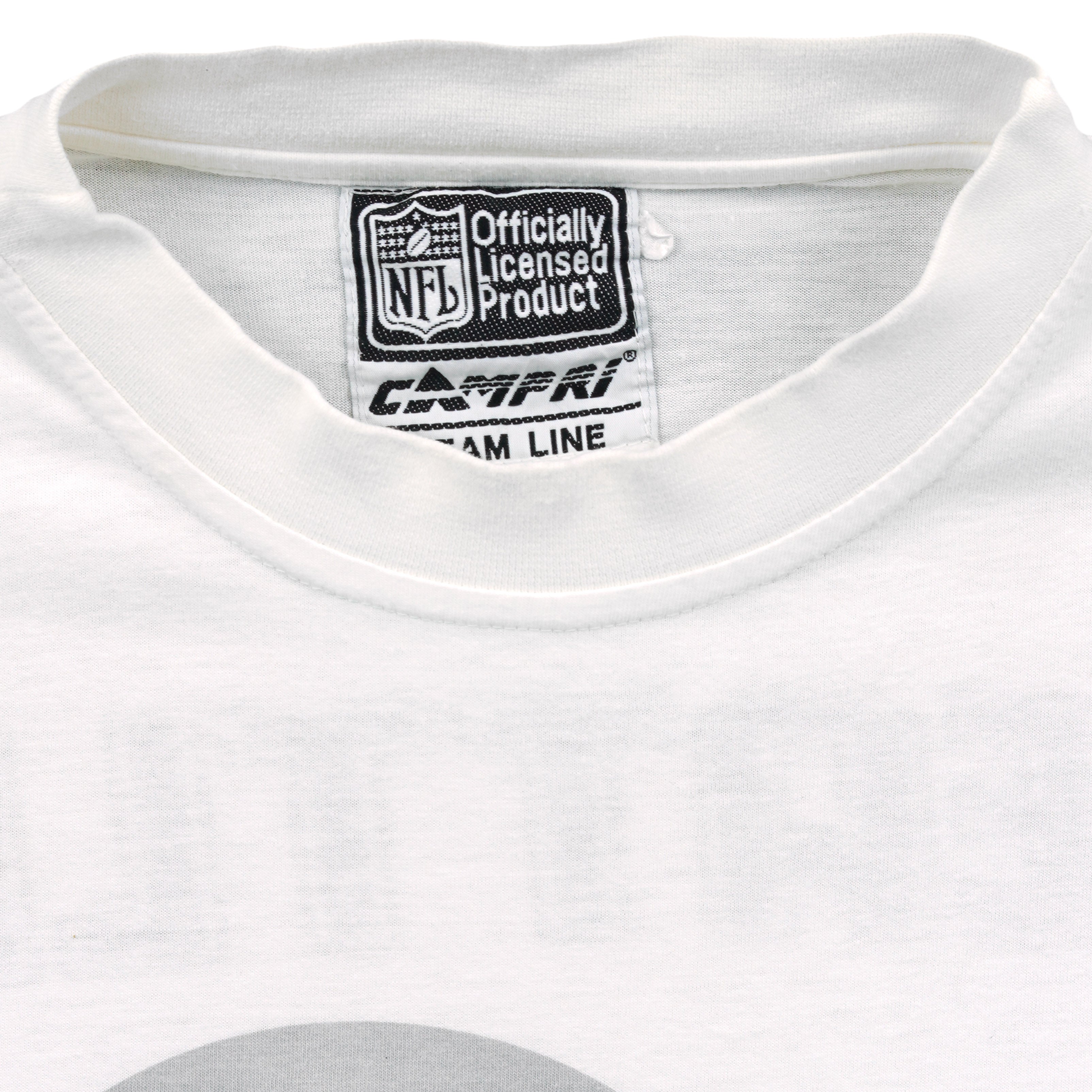 Official NFL Campri Medium neck label inside the white Seahawks T-shirt