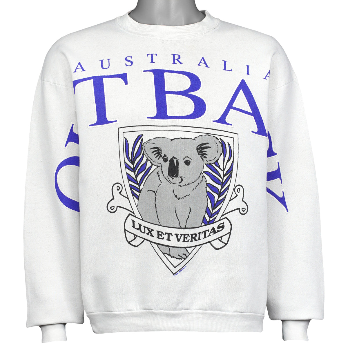 White Australia Outback sweatshirt front with large koala crest graphic from the 1990s