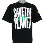 Black T-shirt front with large Hard Rock Cafe Save the Planet graphic from the 1990s