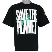 Black T-shirt front with large Hard Rock Cafe Save the Planet graphic from the 1990s