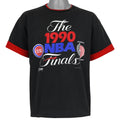 Black 1990 NBA Finals reversible T-shirt front showing red collar and sleeve trim