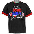 Black 1990 NBA Finals reversible T-shirt front showing red collar and sleeve trim