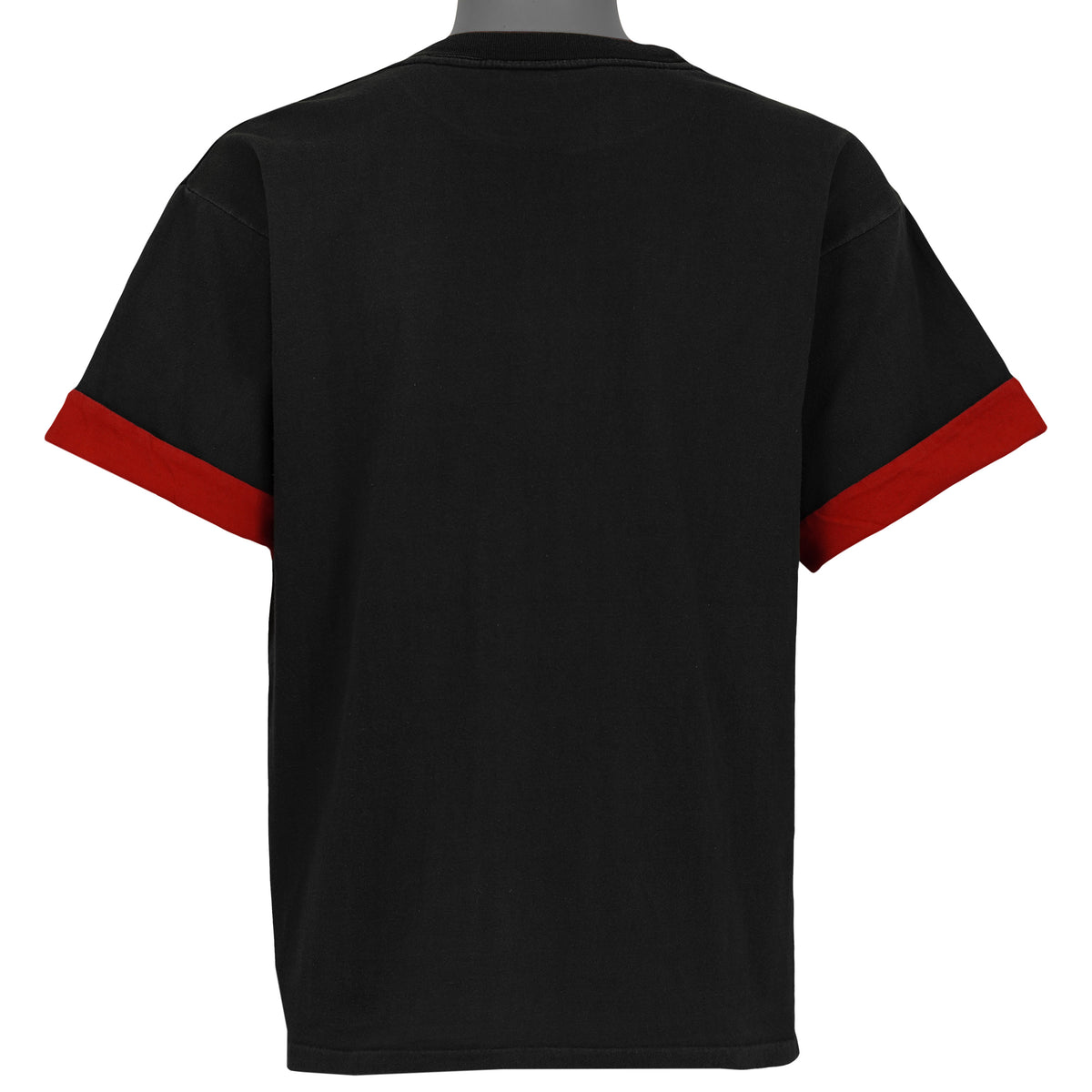 Back of the reversible NBA Finals T-shirt with red sleeve bands visible