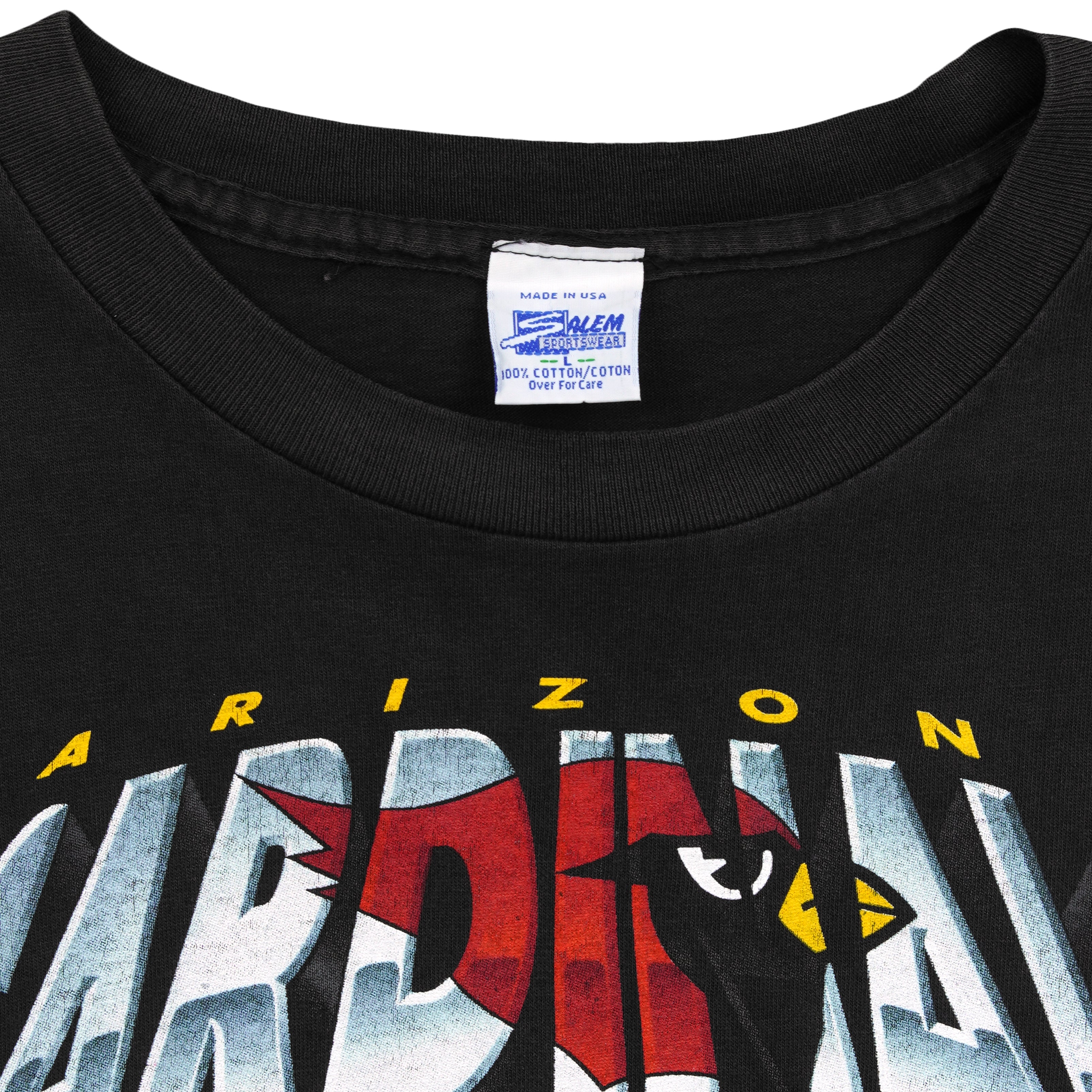Salem Sportswear neck label inside the black Cardinals T-shirt