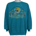 Teal Jacksonville Jaguars NFL sweatshirt front with team logo and wordmark by Lee Sport from the 1990s