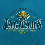 Close-up of the Jacksonville Jaguars front logo and lettering